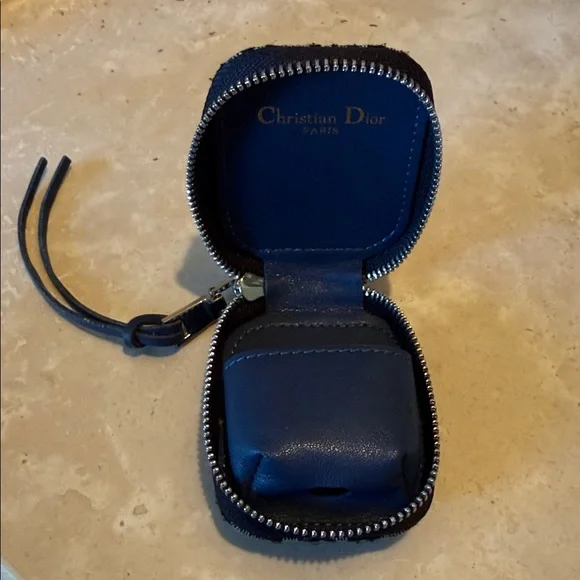 Christian Dior Paris Small Air Pod Case Jewelry Travel Navy Blue Logo - Picture 3 of 8